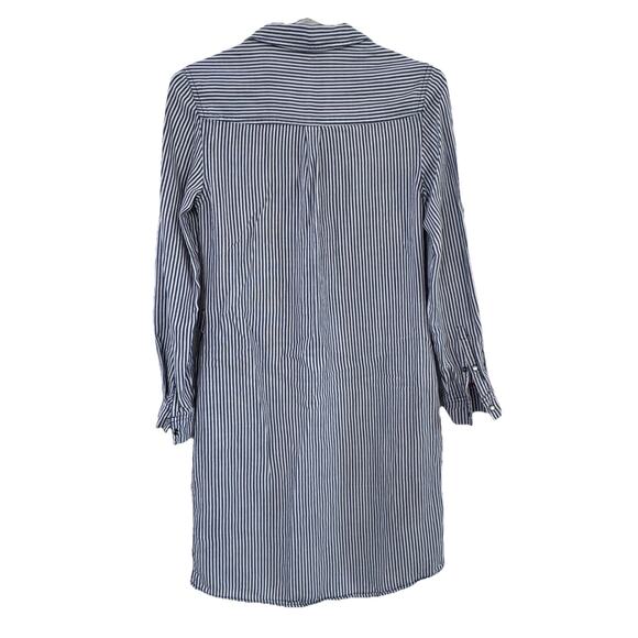 Boden Blue Striped Linen and Tencel Lyocell Pearl Snap Dress Sz 4 - Picture 7 of 8